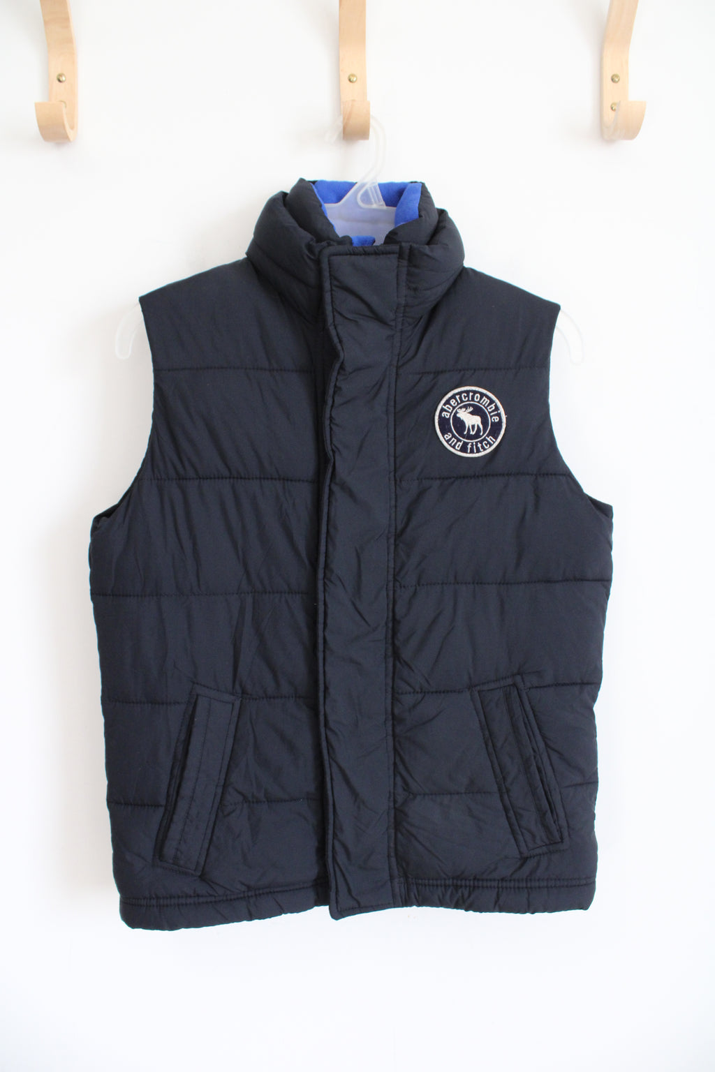 Abercrombie & Fitch Kids Blue Fleece Lined Black Puffer Vest | Youth XL (16)