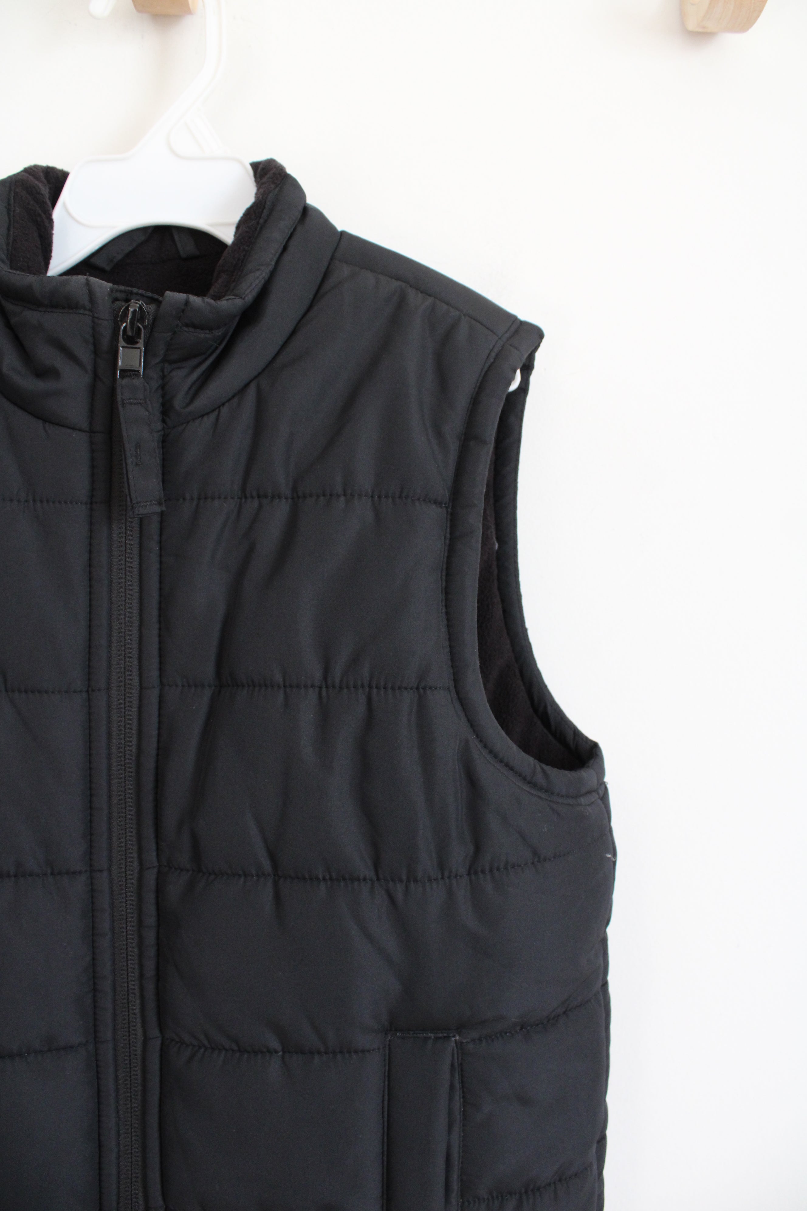 Children's Place Black Fleece Lined Puffer Vest | Youth M (7/8)