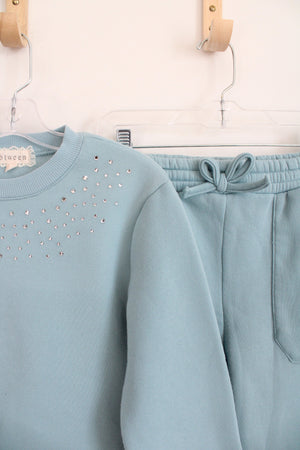 Btween Teal Rhinestone Soft Sweat Suit Set | Youth 10