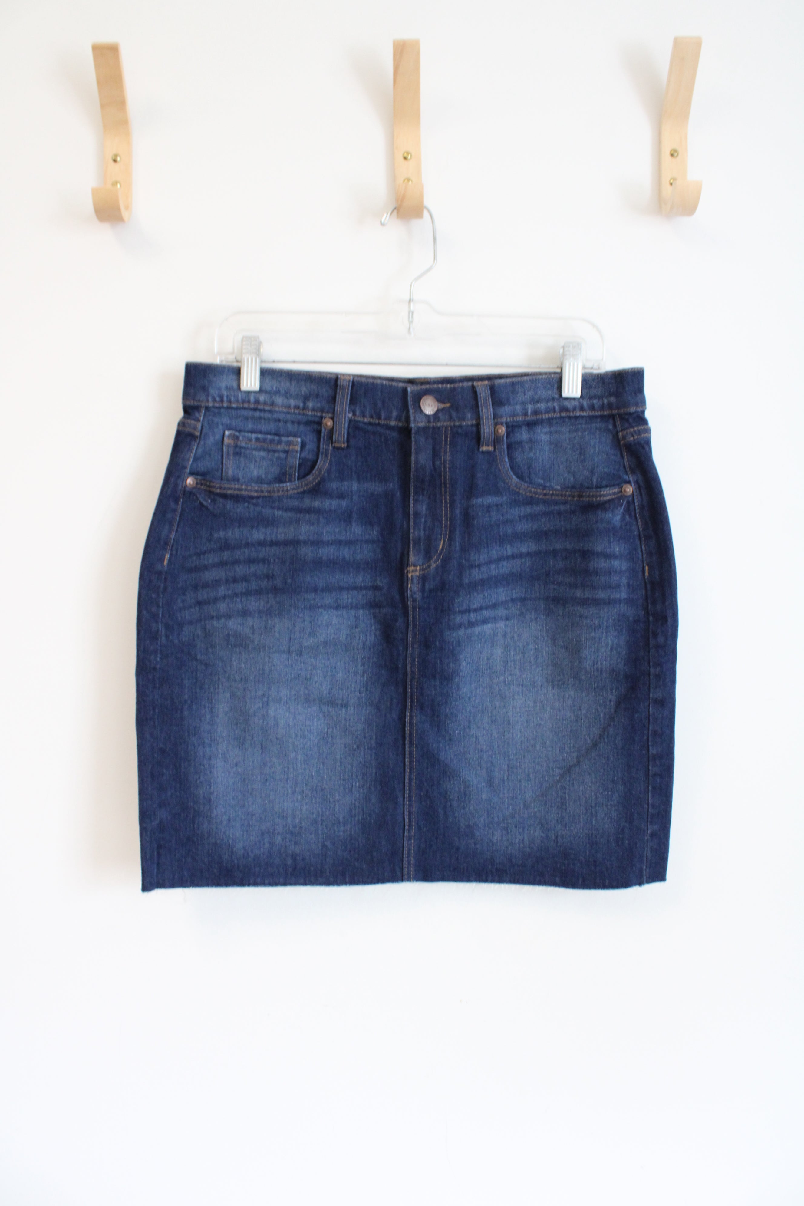 NEW LOFT Dark Wash Denim Frayed Hem Skirt | 8