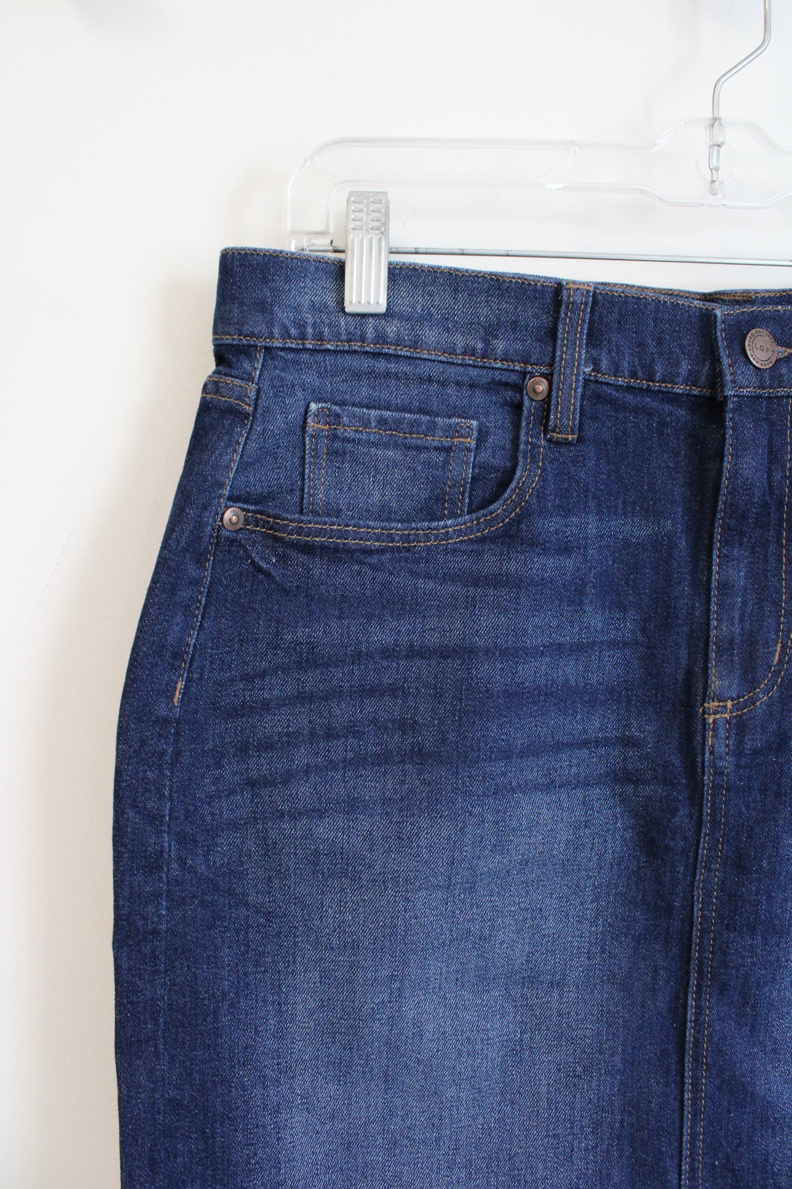 NEW LOFT Dark Wash Denim Frayed Hem Skirt | 8