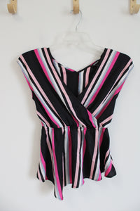 Express Black & Pink Striped Elastic Waist Top | XS