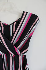 Express Black & Pink Striped Elastic Waist Top | XS