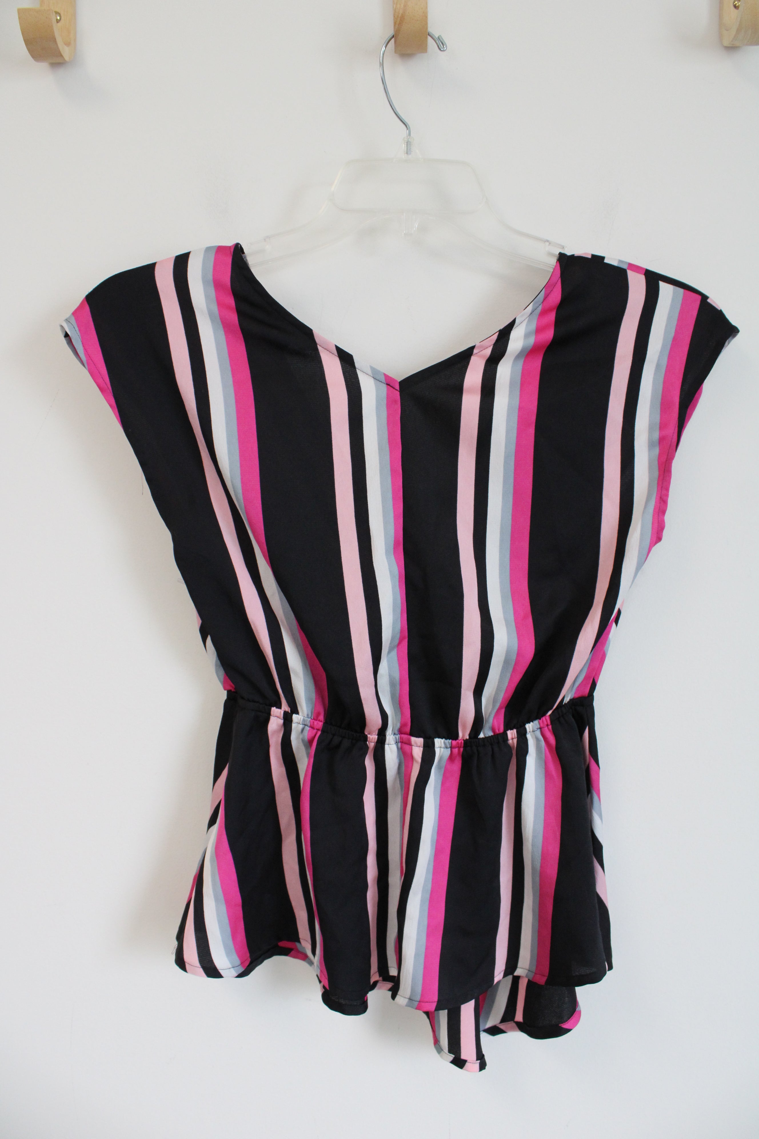 Express Black & Pink Striped Elastic Waist Top | XS