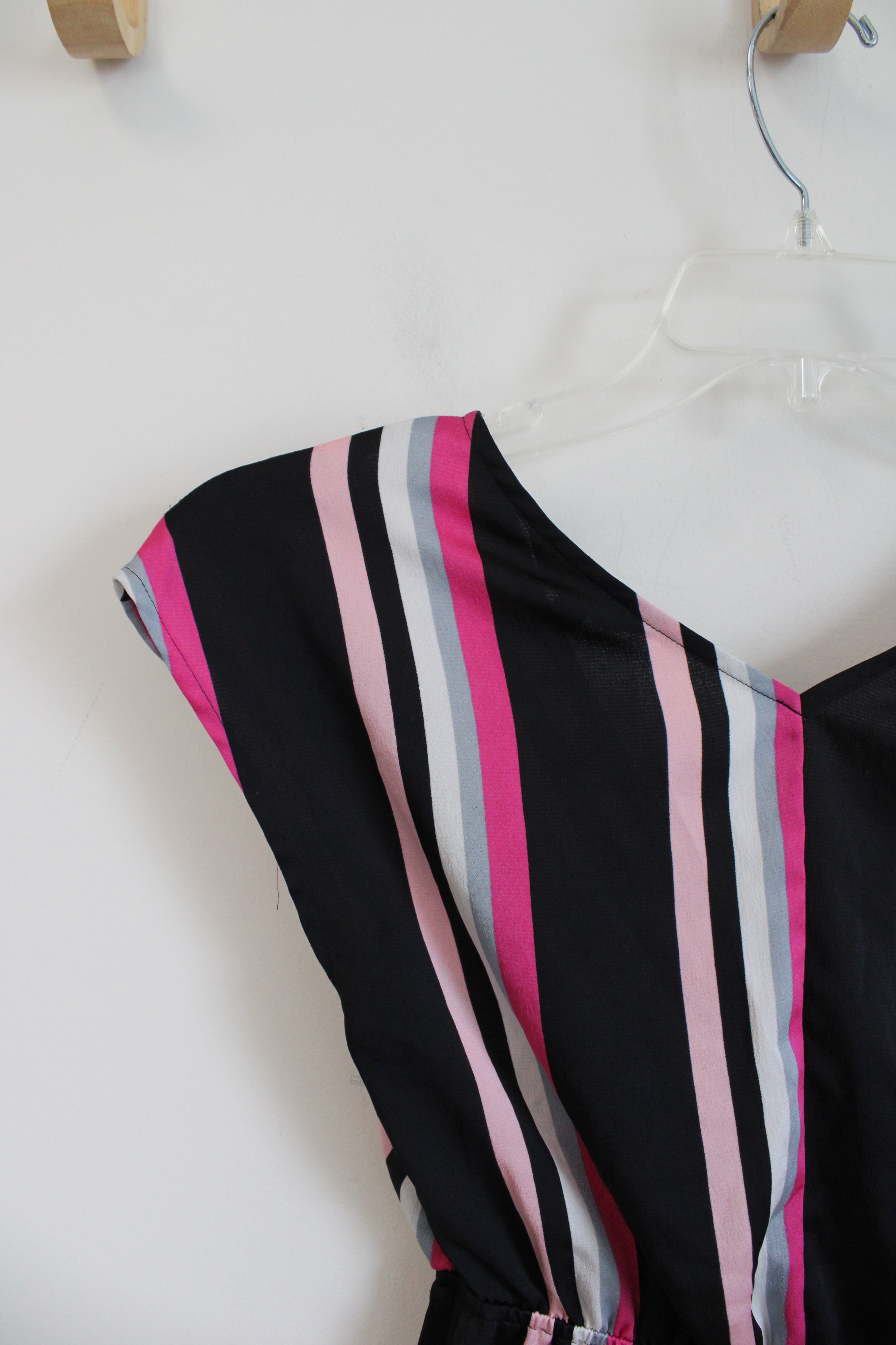 Express Black & Pink Striped Elastic Waist Top | XS