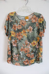 Ruby Rd. Green & Orange Floral Sequined Top | XL
