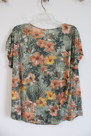 Ruby Rd. Green & Orange Floral Sequined Top | XL