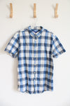 Simply Styled Blue & White Plaid Button Down Shirt | L