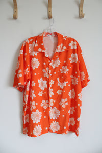 Bright Orange & White Hawaiian Button Down Shirt | L