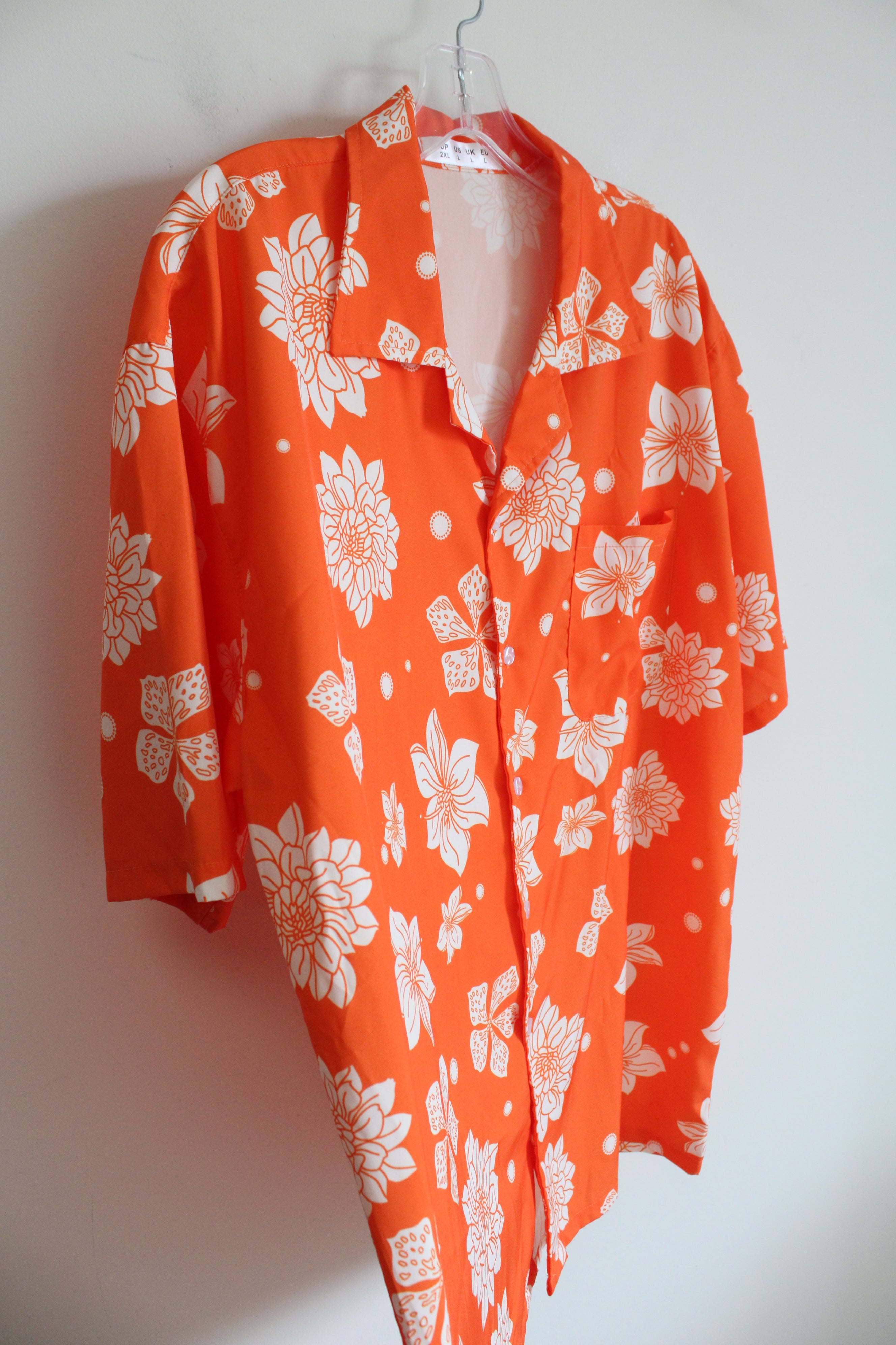 Bright Orange & White Hawaiian Button Down Shirt | L