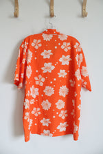 Bright Orange & White Hawaiian Button Down Shirt | L