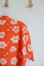 Bright Orange & White Hawaiian Button Down Shirt | L