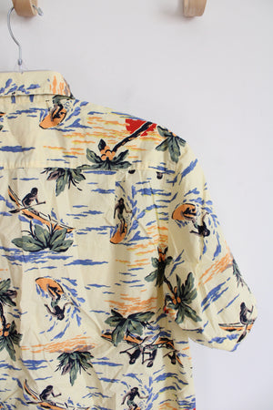 Gap Yellow Tropical Surfing & Paddling Button Down Cotton Shirt | XS