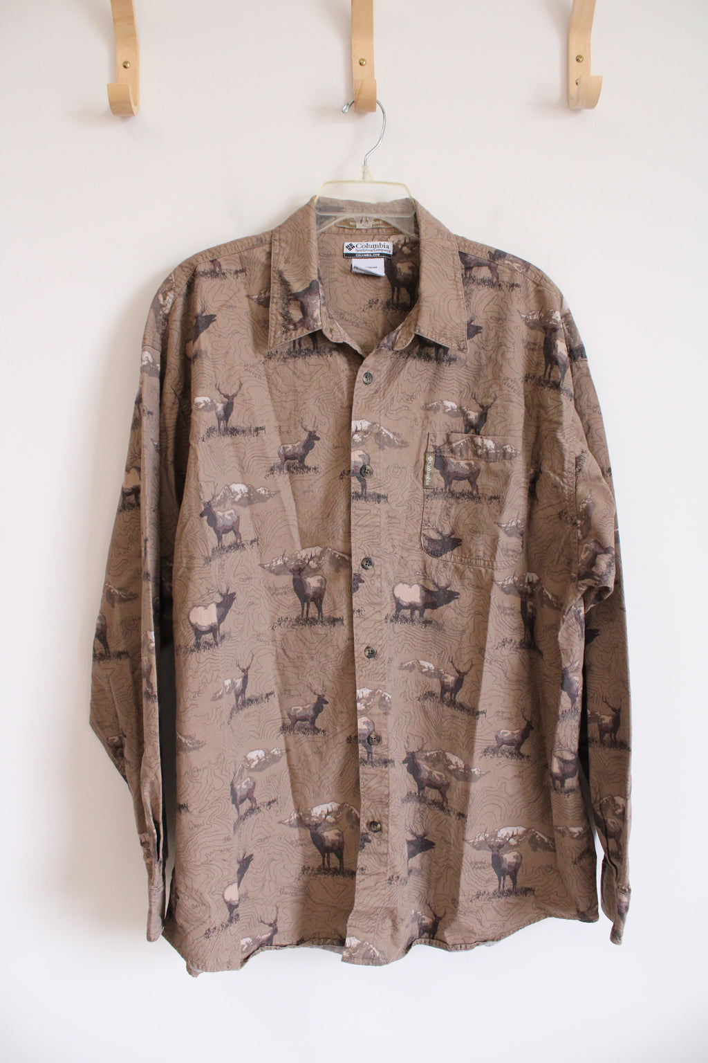 Columbia Brown Moose Patterned Long Sleeved Button Down Shirt | XXL