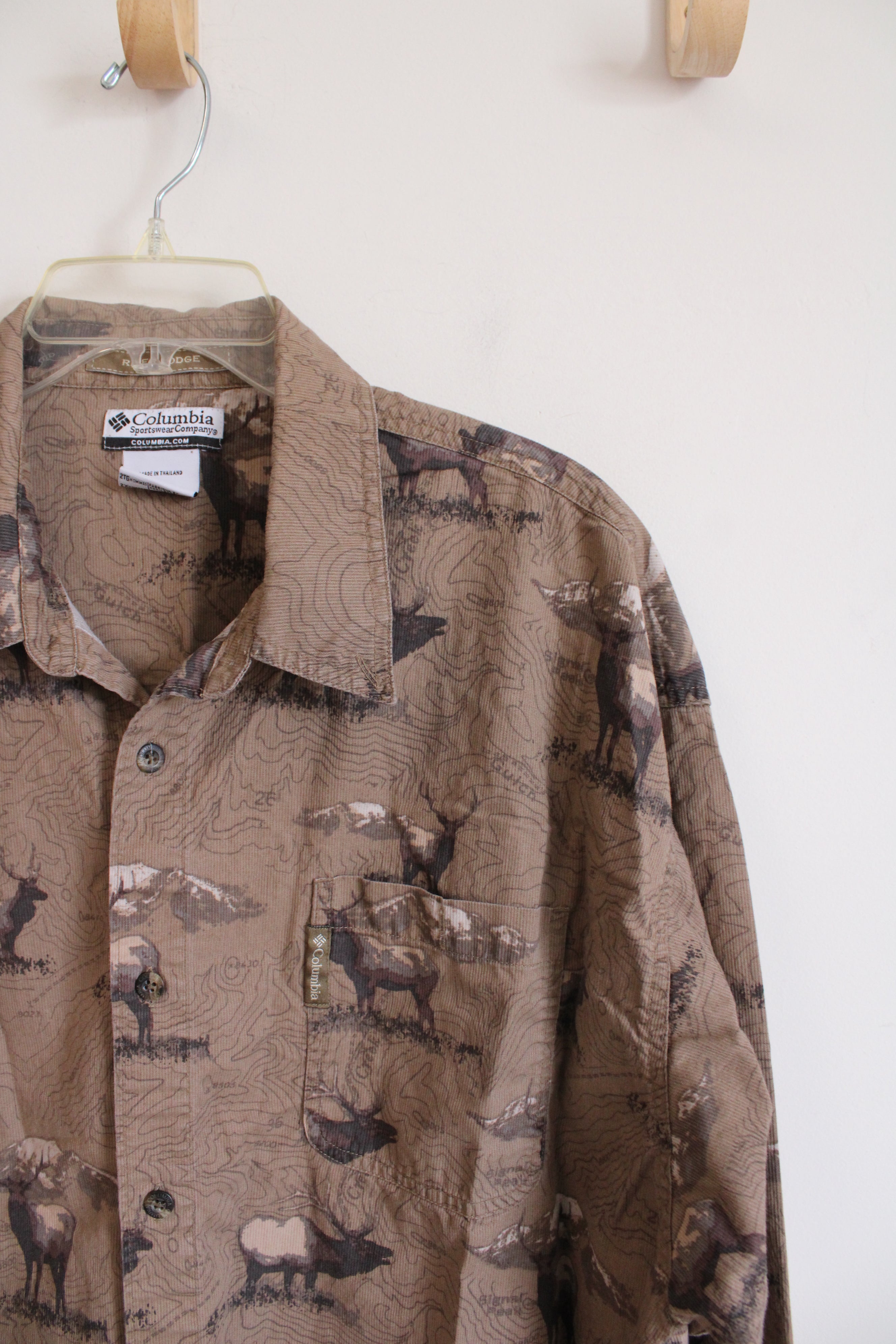 Columbia Brown Moose Patterned Long Sleeved Button Down Shirt | XXL