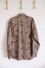 Columbia Brown Moose Patterned Long Sleeved Button Down Shirt | XXL