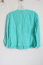 Ruby Rd. Turquoise Blue Linen Beaded Hook Button Top | 12