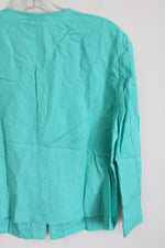 Ruby Rd. Turquoise Blue Linen Beaded Hook Button Top | 12