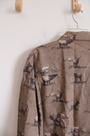 Columbia Brown Moose Patterned Long Sleeved Button Down Shirt | XXL