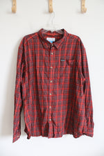 Columbia Burnt Orange & Burgundy Plaid Long Sleeved Button Down Shirt | XXL