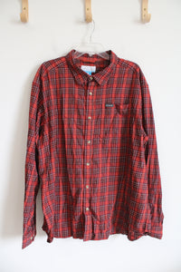 Columbia Burnt Orange & Burgundy Plaid Long Sleeved Button Down Shirt | XXL