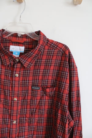 Columbia Burnt Orange & Burgundy Plaid Long Sleeved Button Down Shirt | XXL