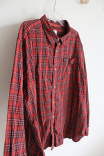 Columbia Burnt Orange & Burgundy Plaid Long Sleeved Button Down Shirt | XXL