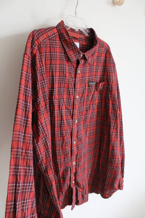 Columbia Burnt Orange & Burgundy Plaid Long Sleeved Button Down Shirt | XXL