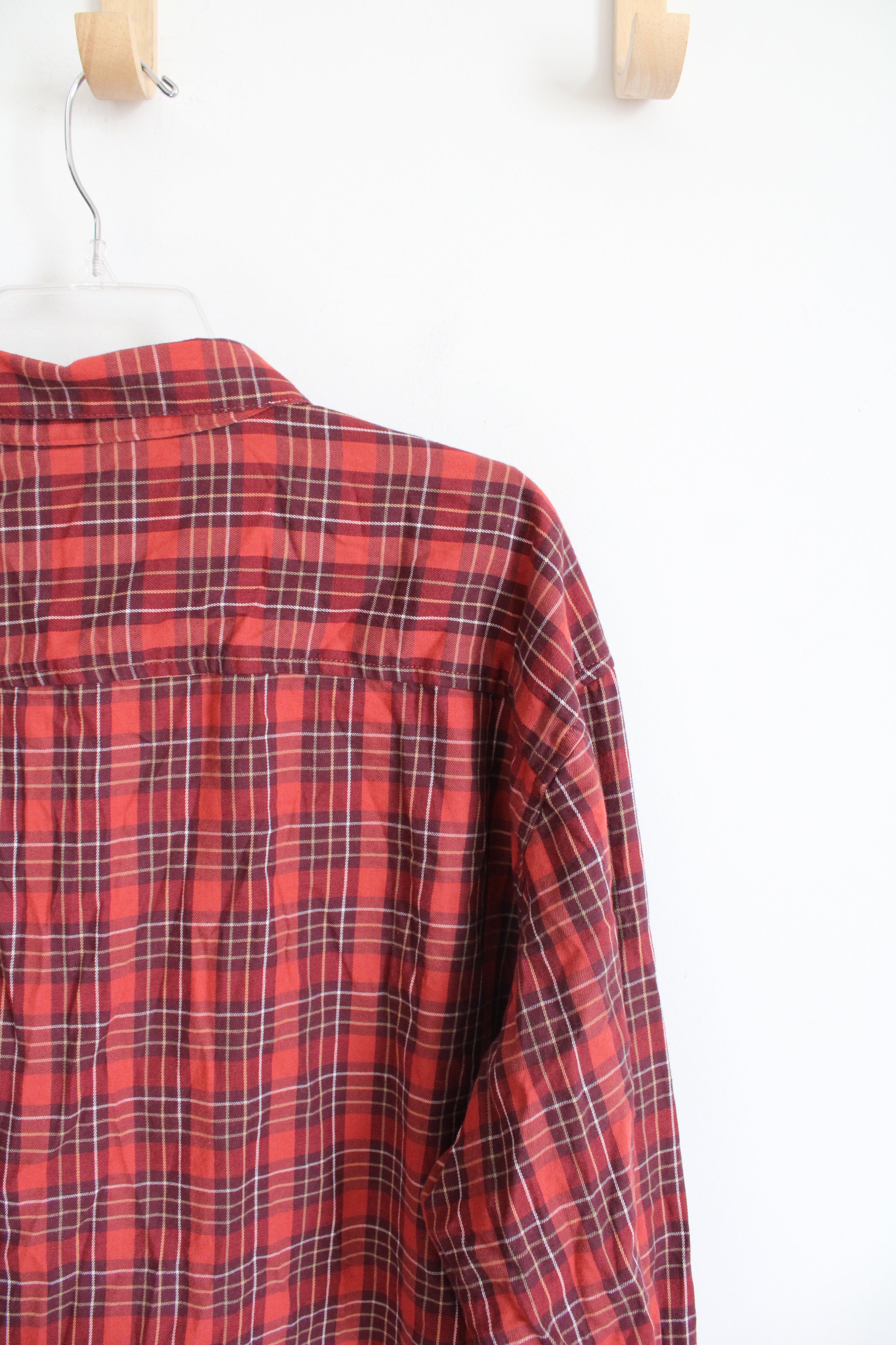 Columbia Burnt Orange & Burgundy Plaid Long Sleeved Button Down Shirt | XXL