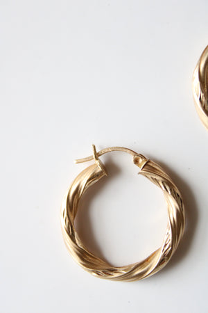 14K Yellow Gold Twist Hoop Earrings