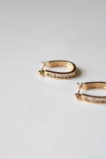 14K Yellow Gold Crystal Inset Oval Hoop Earrings