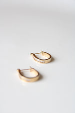 14K Yellow Gold Crystal Inset Oval Hoop Earrings