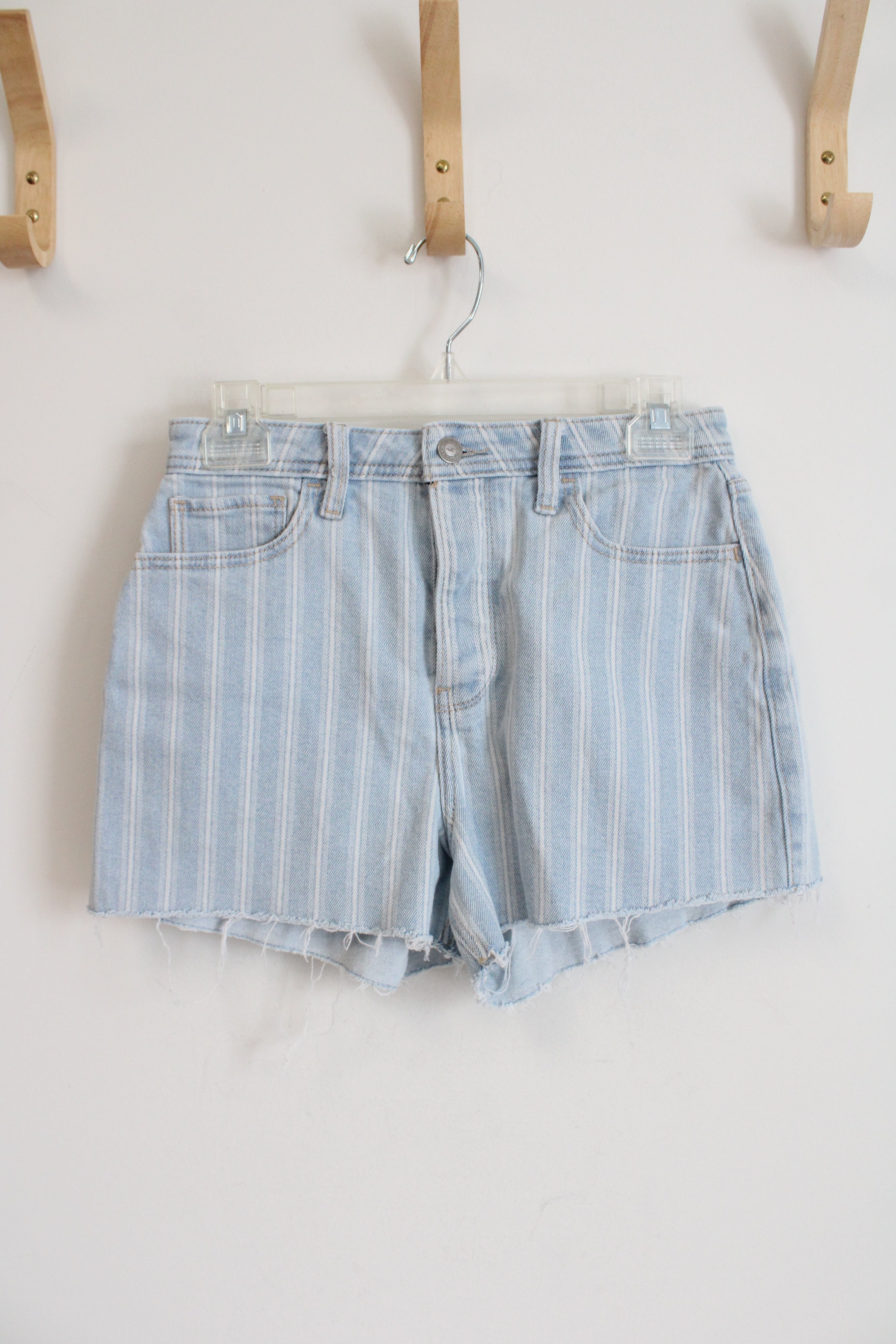 Hollister Vintage Ultra High-Rise Mom Light Wash Striped Jean Shorts | 5