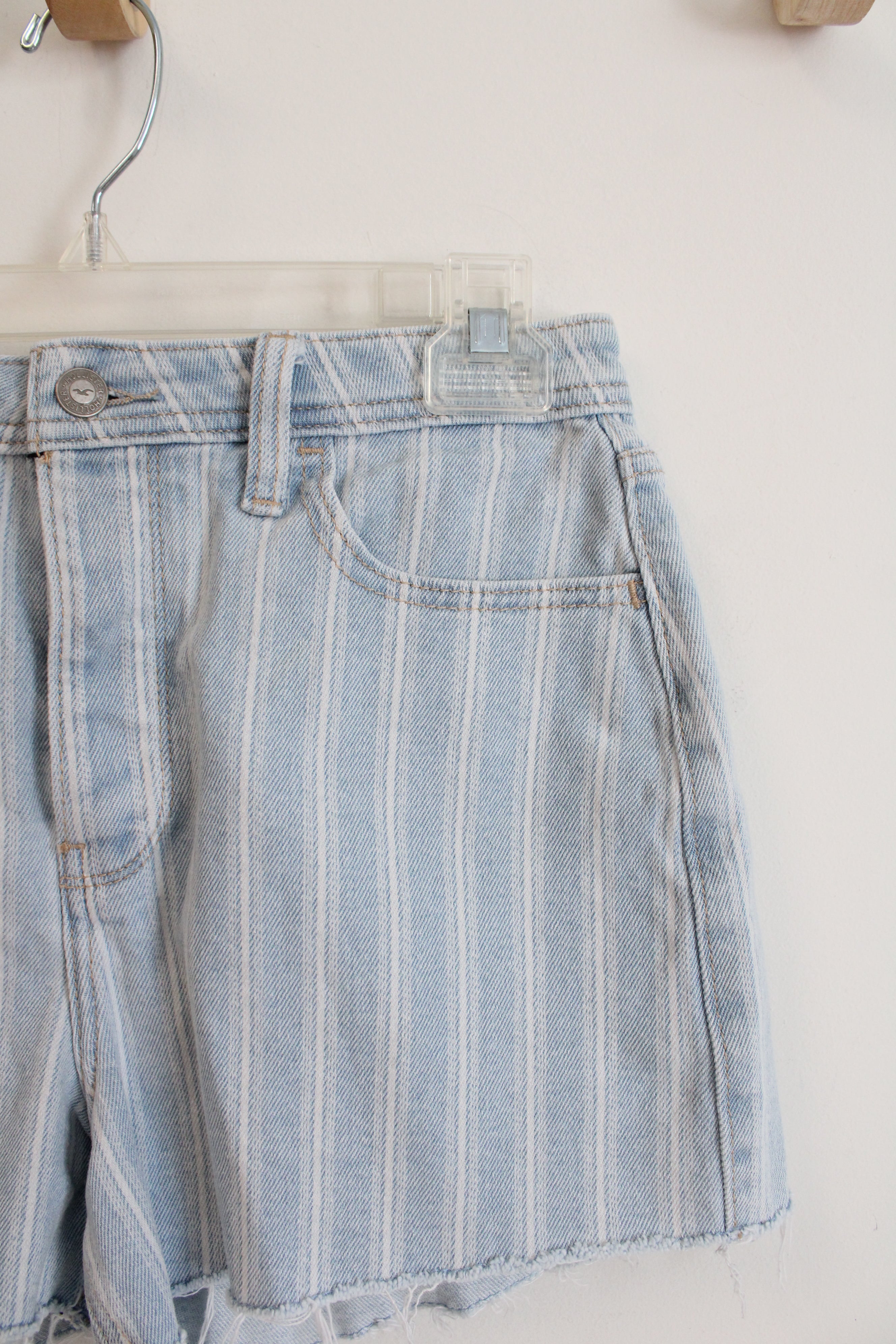 Hollister Vintage Ultra High-Rise Mom Light Wash Striped Jean Shorts | 5