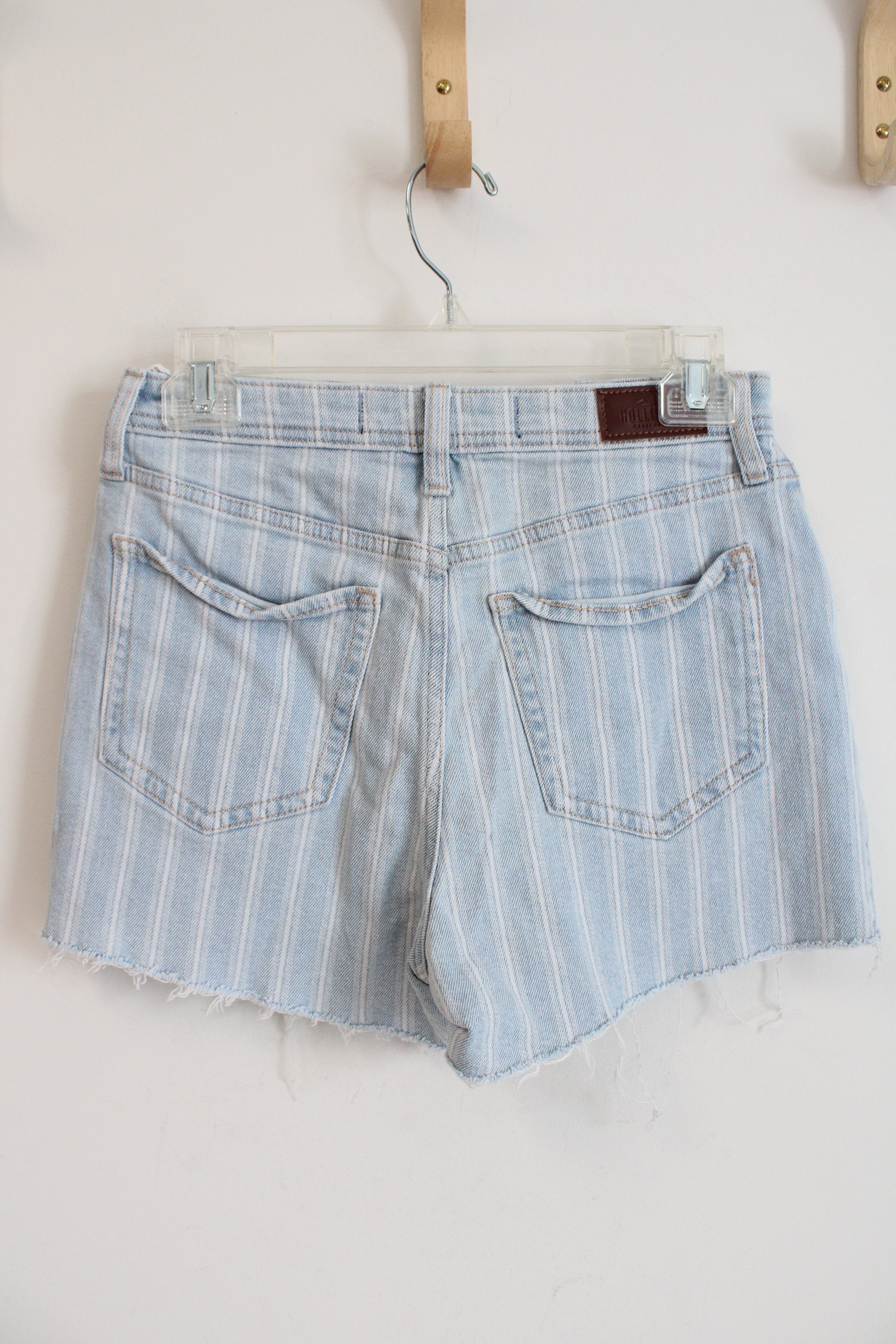 Hollister Vintage Ultra High-Rise Mom Light Wash Striped Jean Shorts | 5