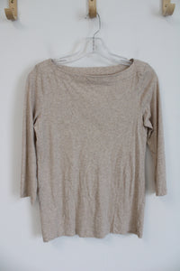 LOFT Long Sleeved Wide Neck Tan Top | XS