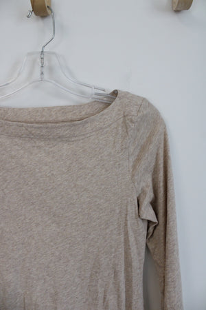 LOFT Long Sleeved Wide Neck Tan Top | XS