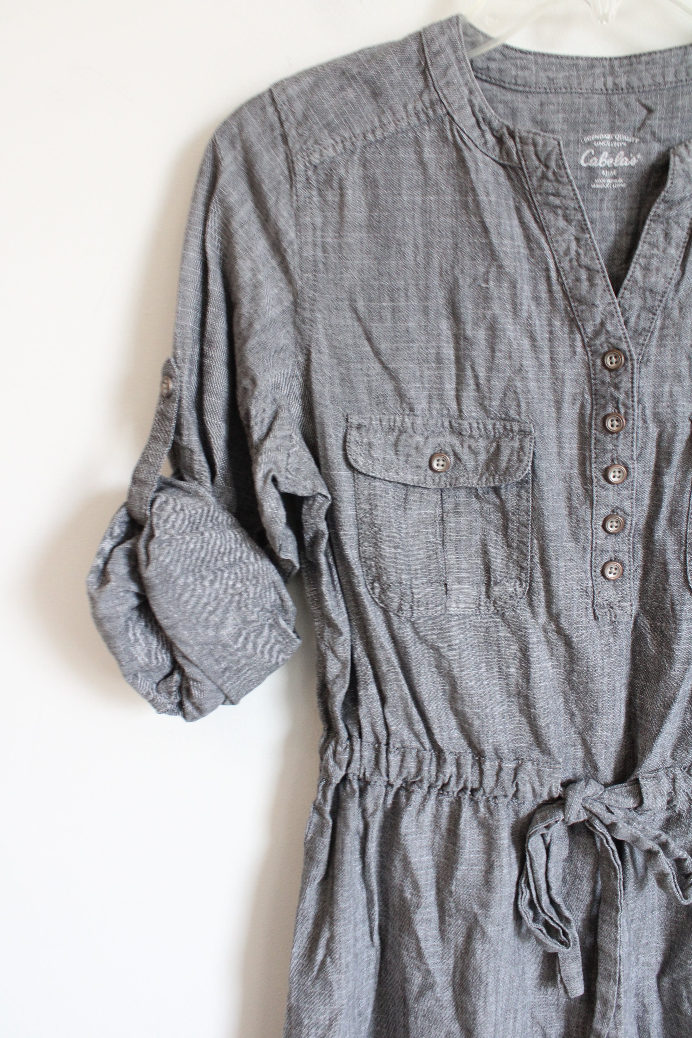 Cabela's Drawstring Gray Chambray Dress | M