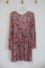 Xhilaration Pink Floral Long Sleeved Dress | L