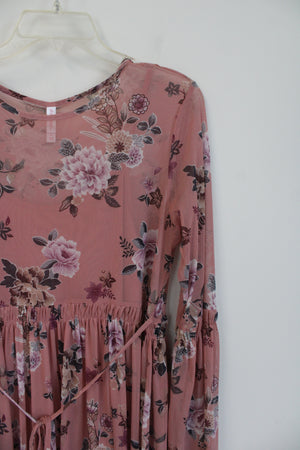 Xhilaration Pink Floral Long Sleeved Dress | L