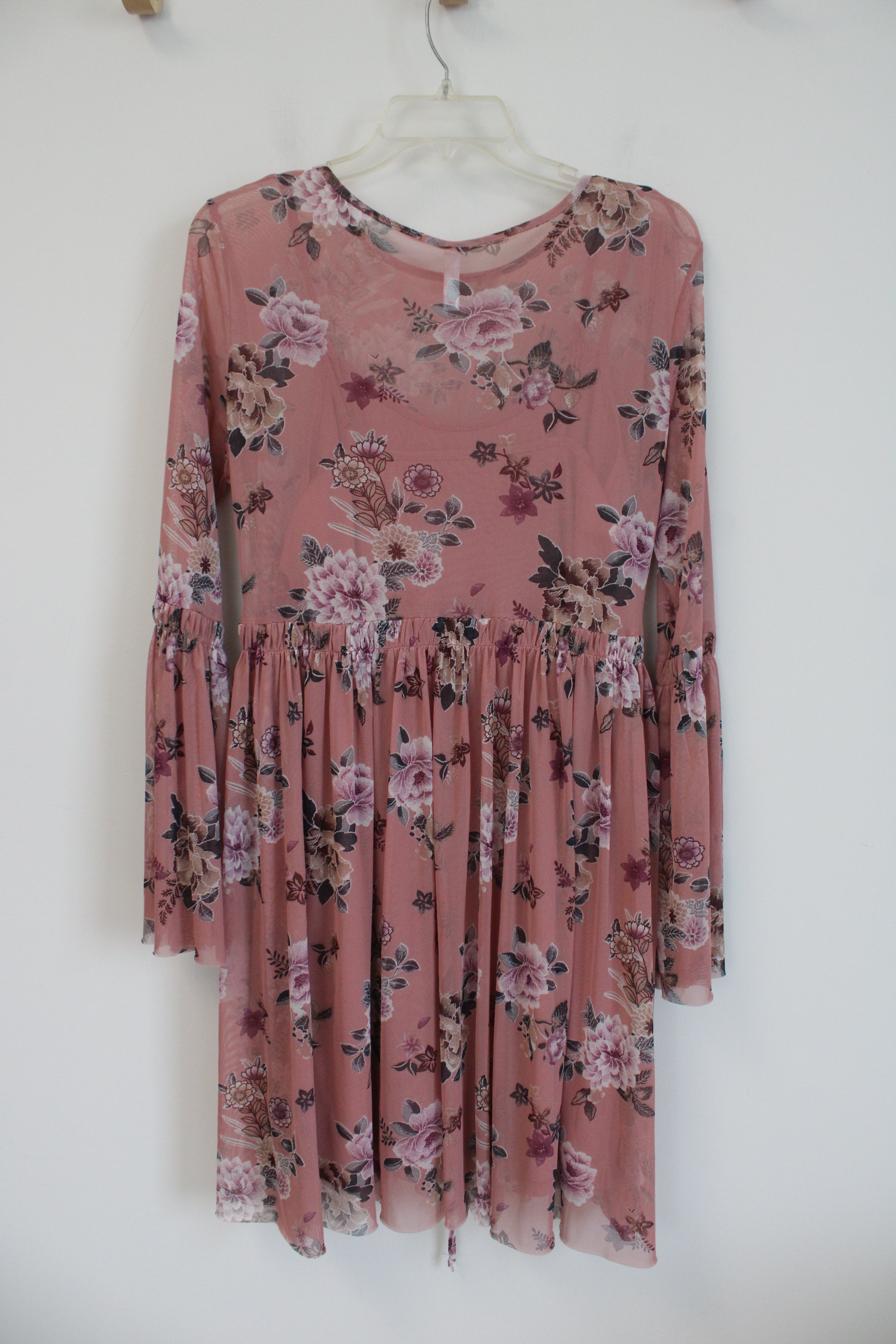 Xhilaration Pink Floral Long Sleeved Dress | L