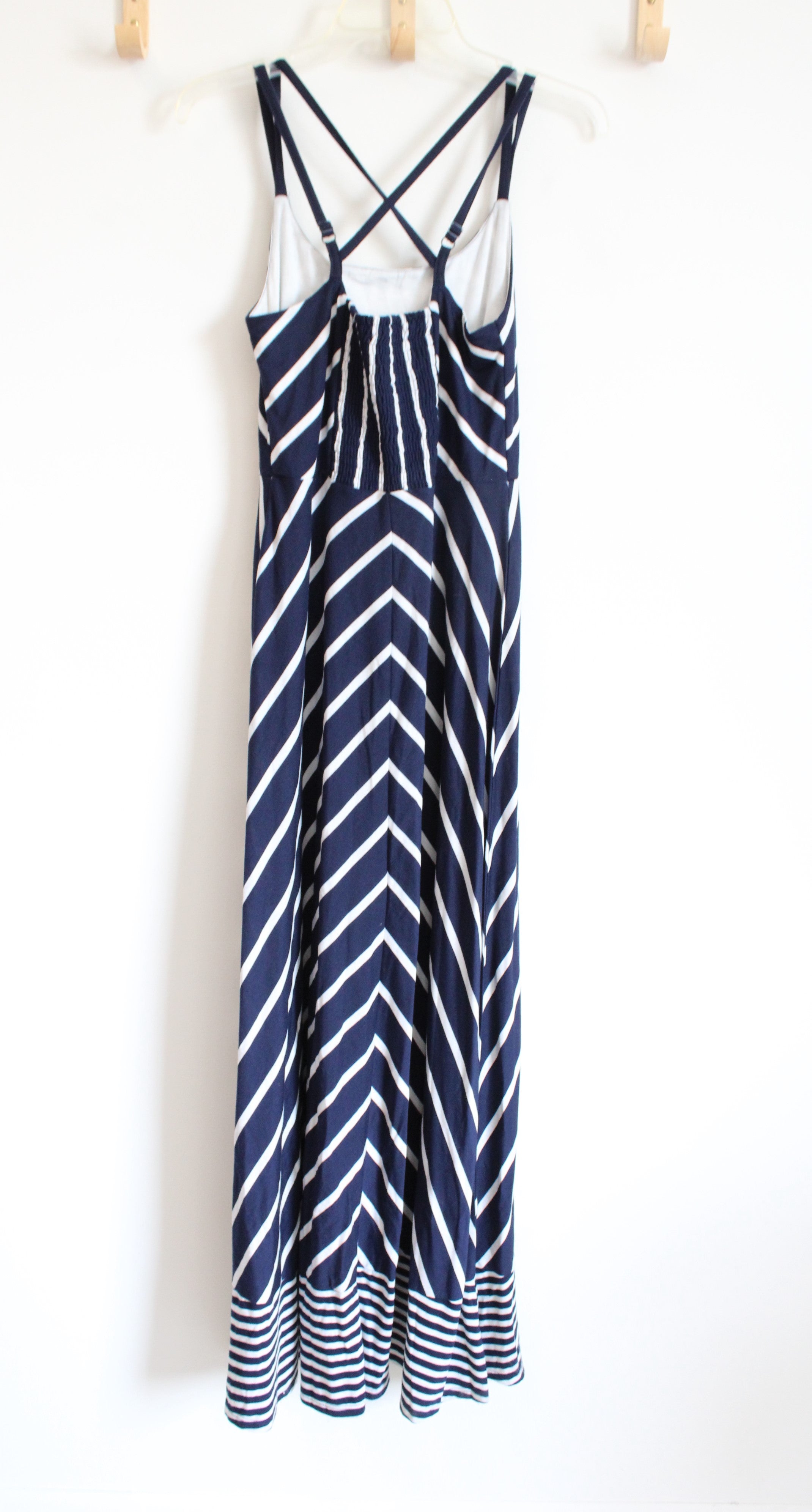 Maurices Navy & White Striped Cross Strapped Back Maxi Dress | M