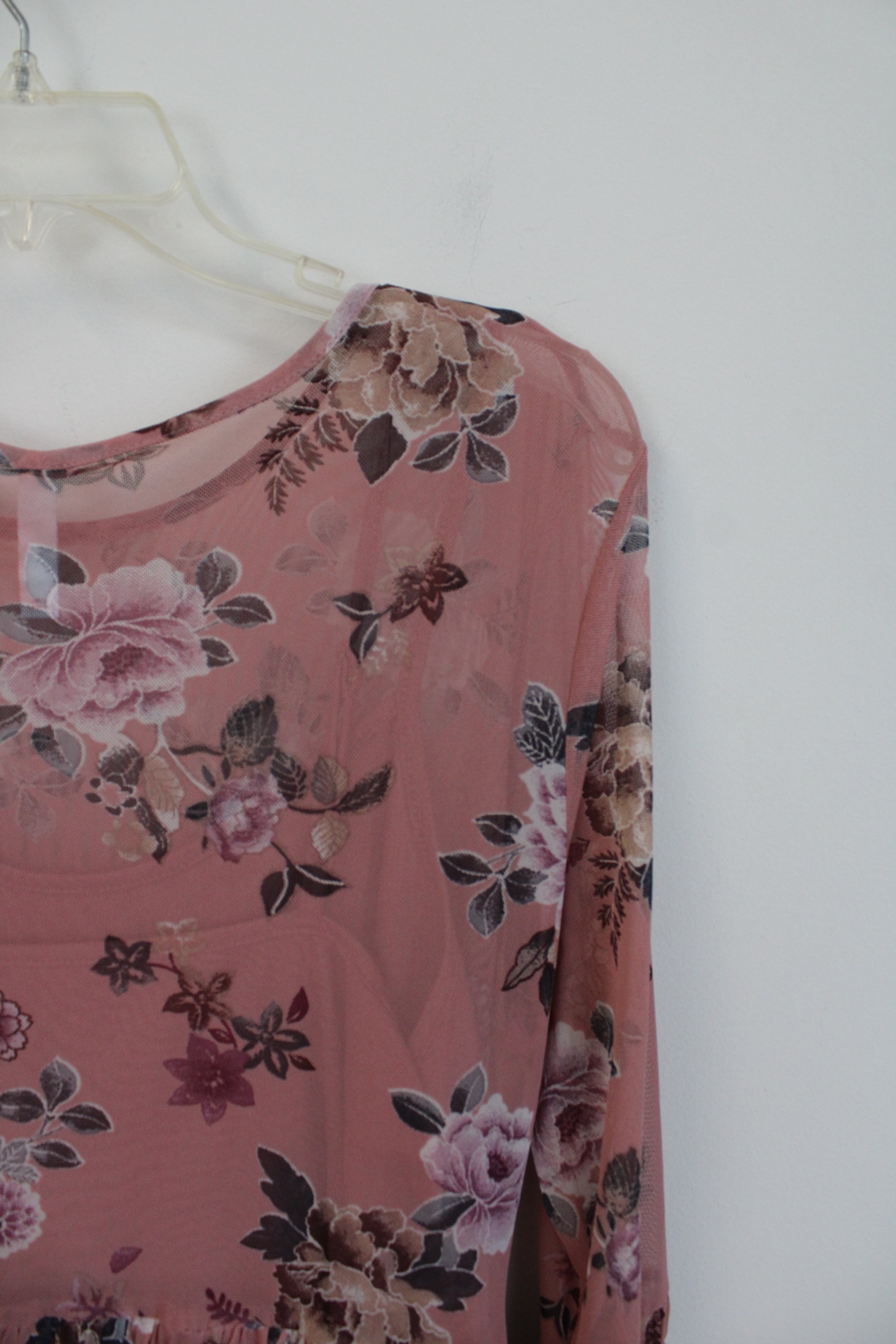 Xhilaration Pink Floral Long Sleeved Dress | L