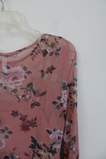 Xhilaration Pink Floral Long Sleeved Dress | L