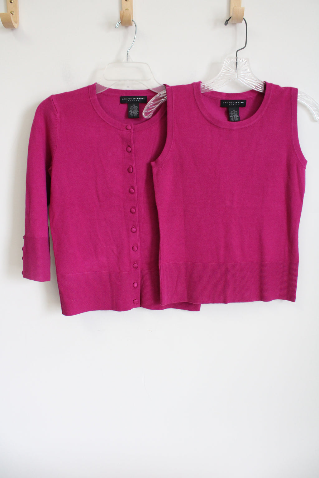 NEW Grace Elements Butter Soft Dark Pink Knit Matching Tank & Cardigan | PP Petite