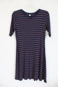 Old Navy Ribbed Red & Gold Striped Navy Dress | L