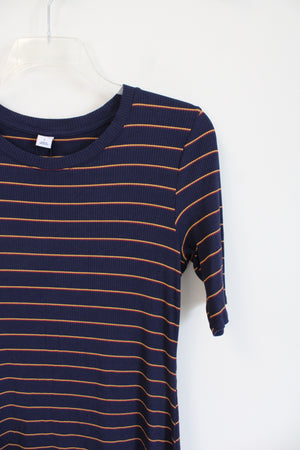 Old Navy Ribbed Red & Gold Striped Navy Dress | L