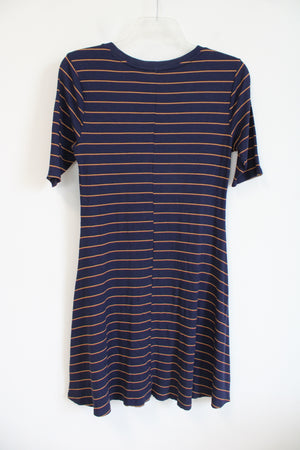 Old Navy Ribbed Red & Gold Striped Navy Dress | L