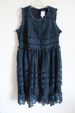 Geode Dark Teal Crochet Overlay Dress | 1X