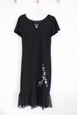 S.L. Fashions Vintage Embroidered Purple Floral Black Dress | 16